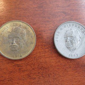 John G. Diefenbaker 1957 and Robert L. Borden 1911 Medals, Shell Oil Tokens